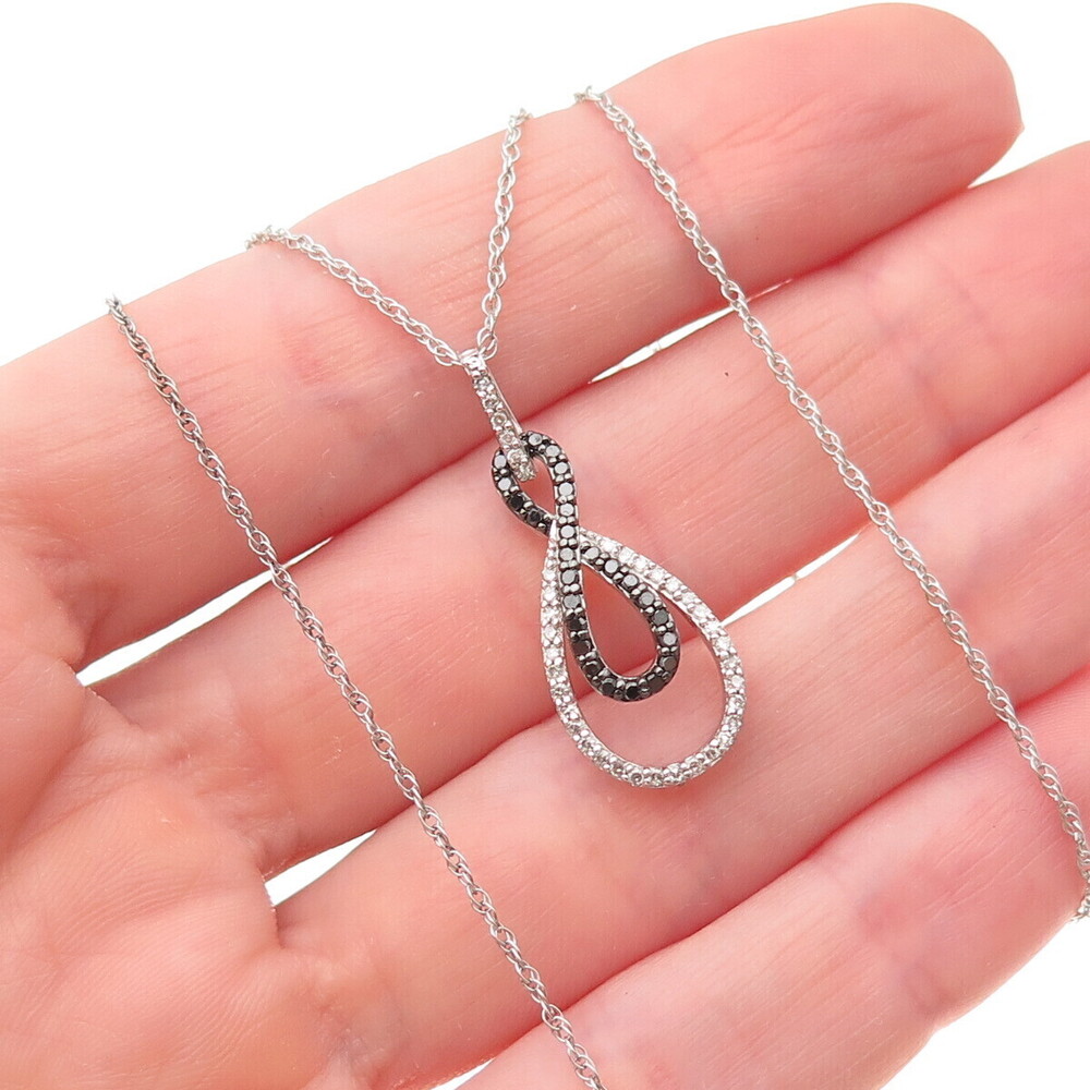 Sun 925 Sterling Silver Real Black & White Diamond Infinity Chain Necklace 18"